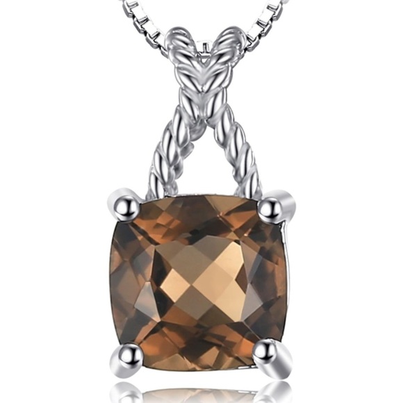 10k 925 Chocolate Diamond Quartz Pendant Necklace - Picture 1 of 11